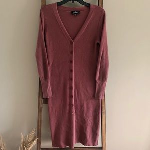Lulu’s Rusty Rose Button-Up Midi Cardigan Dress